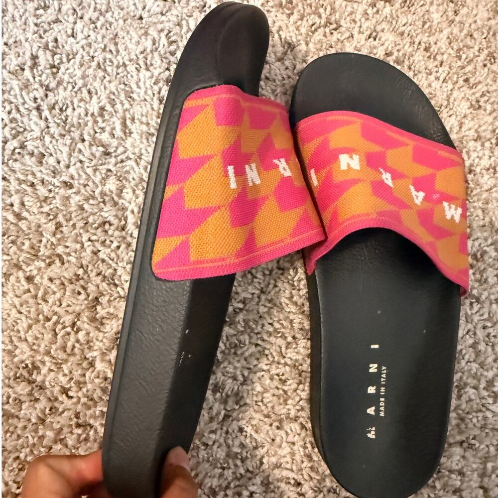 Marni Pink & Orange Geometric Logo Strap Slide Sandals - 39 - Picture 6 of 12